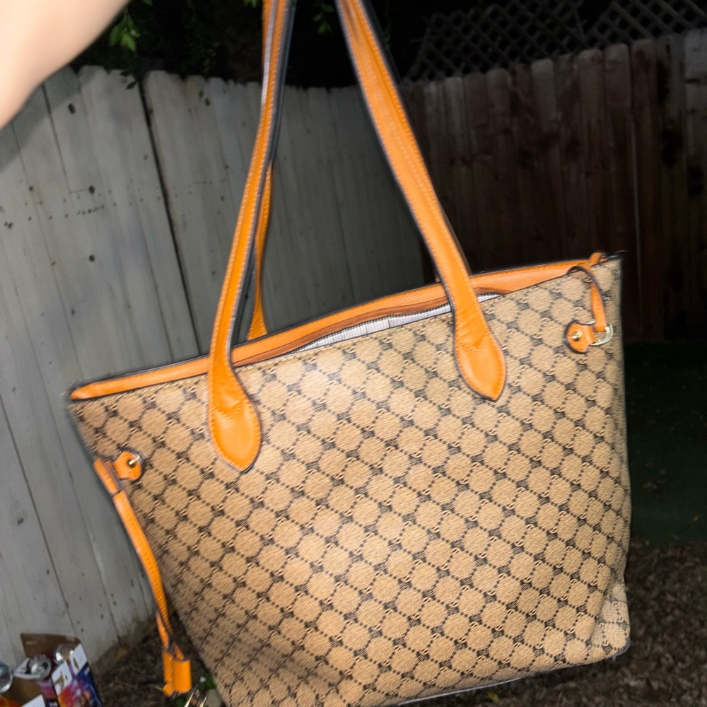 Brown and Orange Tote Bag with Structured Design